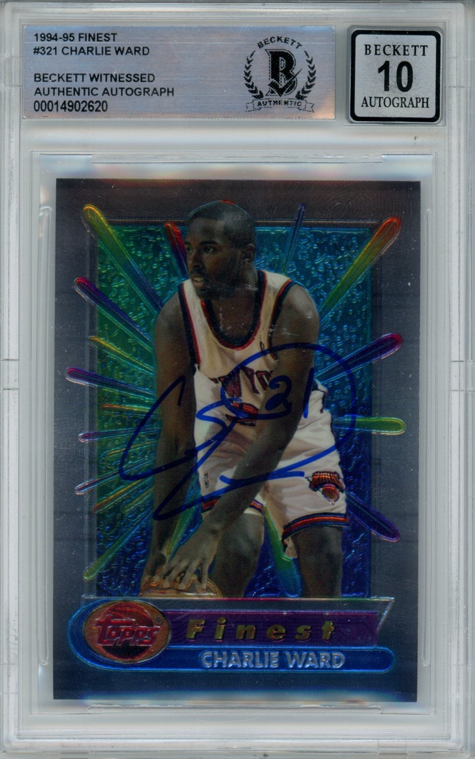 Charlie Ward Signed New York Knicks 1995 Topps #321 Beckett Auto 10