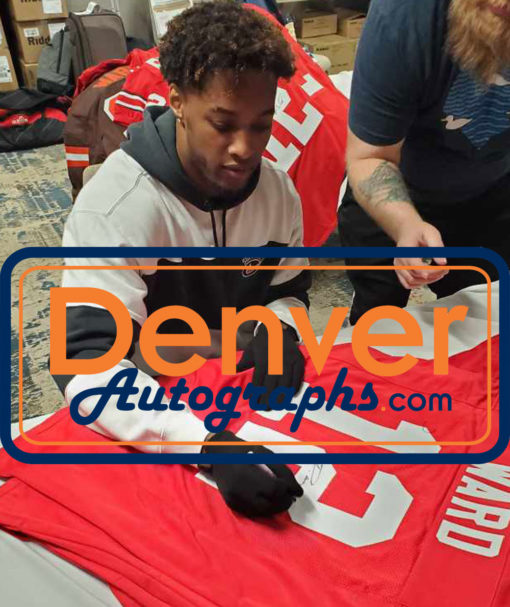 Denzel Ward Autographed/Signed College Style Red XL Jersey JSA 26576
