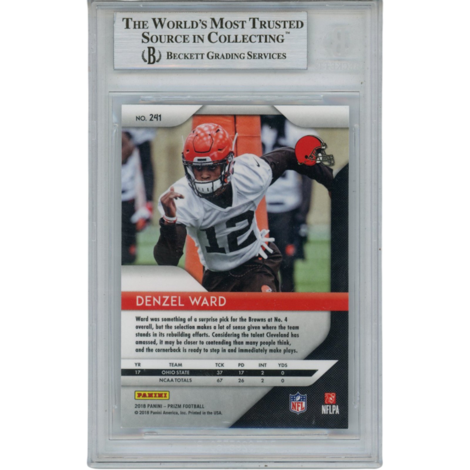 Denzel Ward Autographed/Signed 2018 Prizm Trading Card Slab Beckett 31395 2 Denzel Ward Autographed/Signed 2018 Prizm Trading Card Slab Beckett 31395