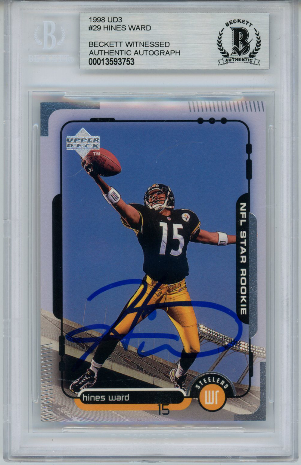 Hines Ward Signed 1998 Upper Deck #29 Rookie Card Beckett Slab