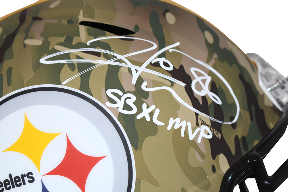 Hines Ward Signed Pittsburgh Steelers F/S Camo Speed Helmet SB MVP BAS 30397