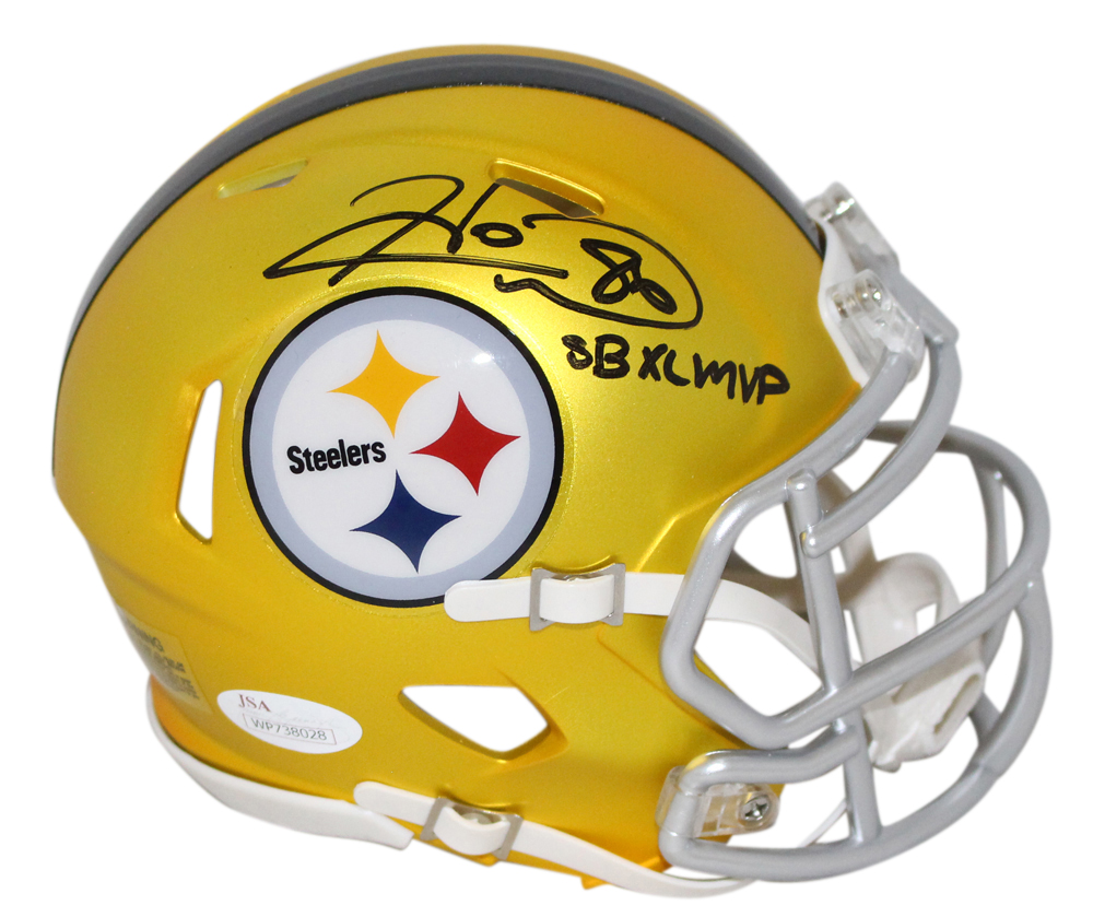 Hines Ward Autographed Pittsburgh Steelers Blaze Mini Helmet MVP JSA 32662