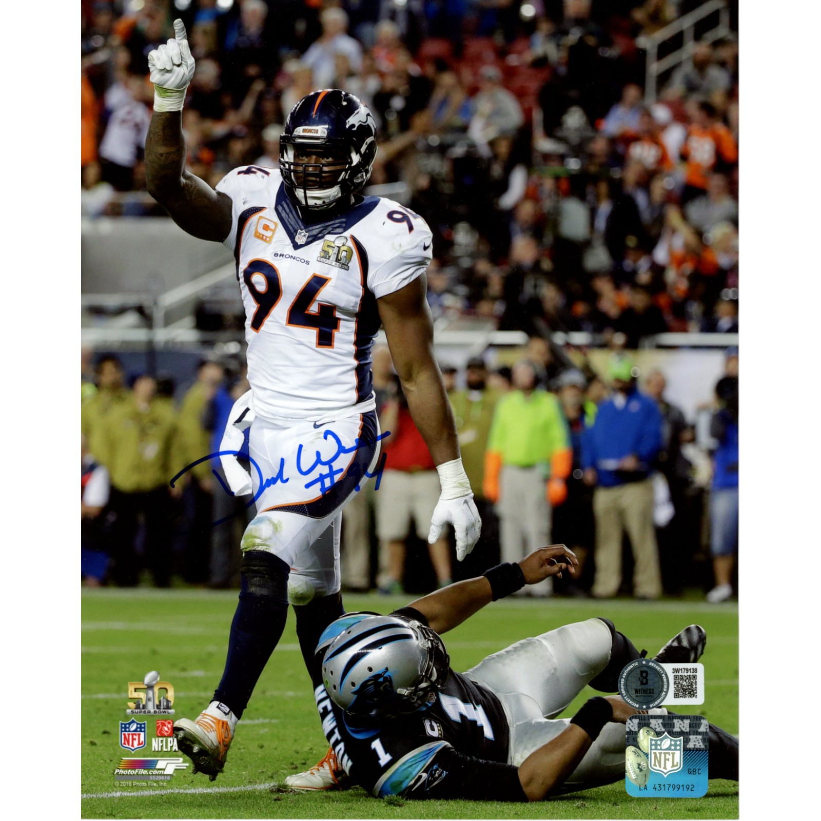 Demarcus Ware Autographed/Signed Denver Broncos 8x10 Photo Beckett Witness 51664 1 Demarcus Ware Autographed/Signed Denver Broncos 8x10 Photo Beckett Witness 51664