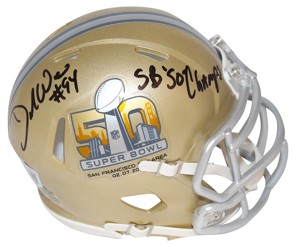 Demarcus Ware Signed Denver Broncos SB 50 Gold Mini Helmet Beckett