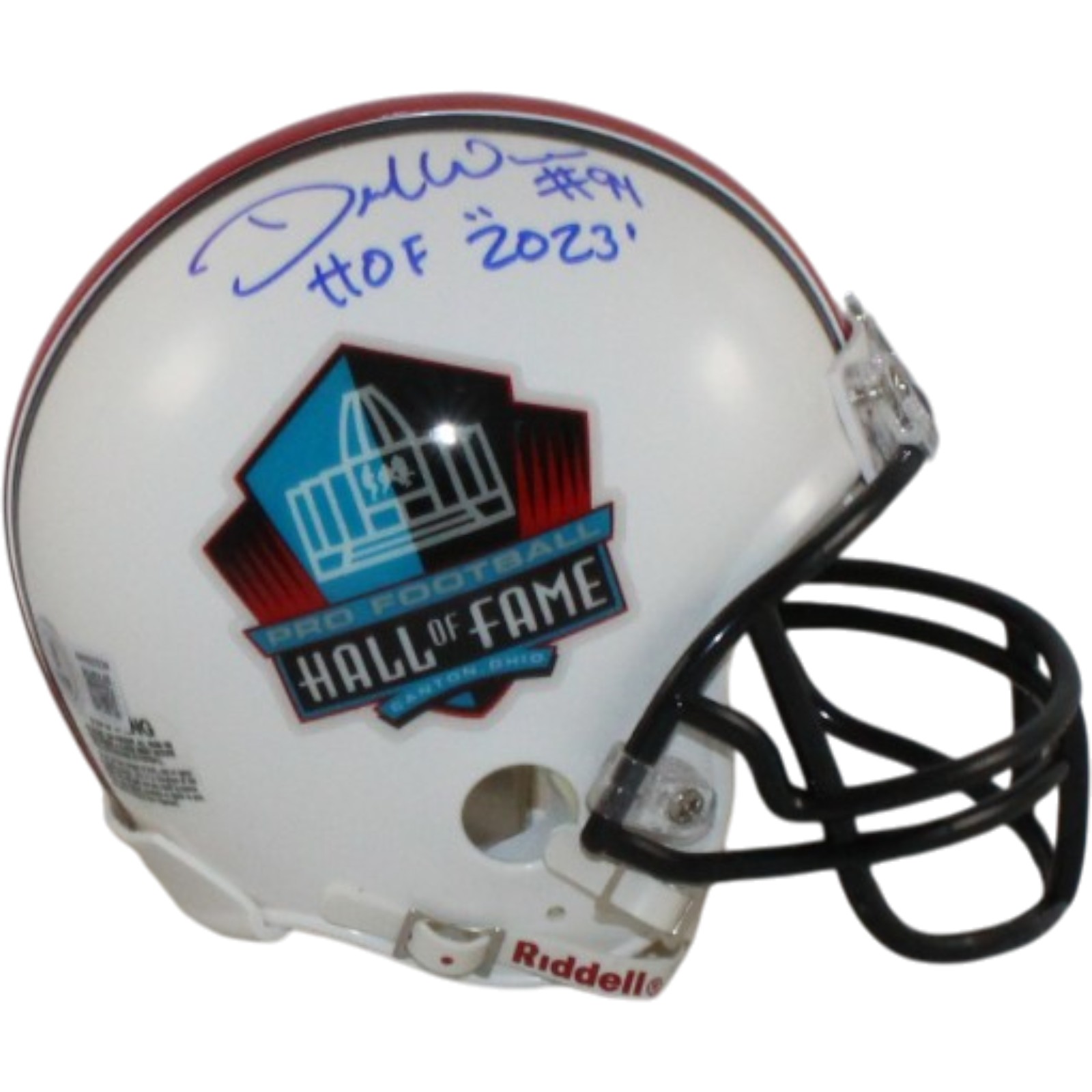 Demarcus Ware Autographed Hall of Fame HOF VSR4 Mini Helmet Beckett WIT 56381 1 Demarcus Ware Autographed Hall of Fame HOF VSR4 Mini Helmet Beckett WIT 56381