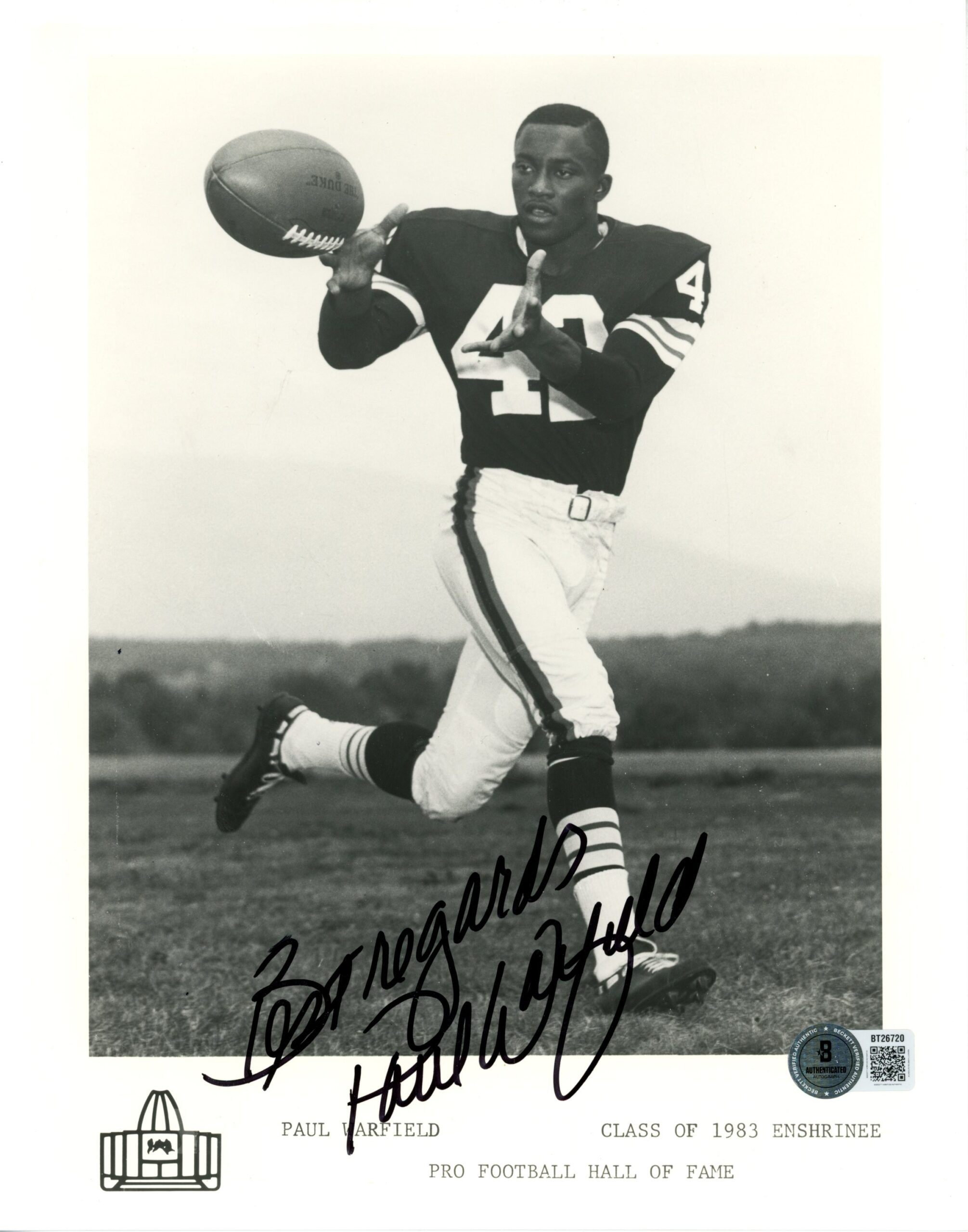 Paul Warfield Autographed Cleveland Browns 8x10 Photo Best Regards Beckett 56625