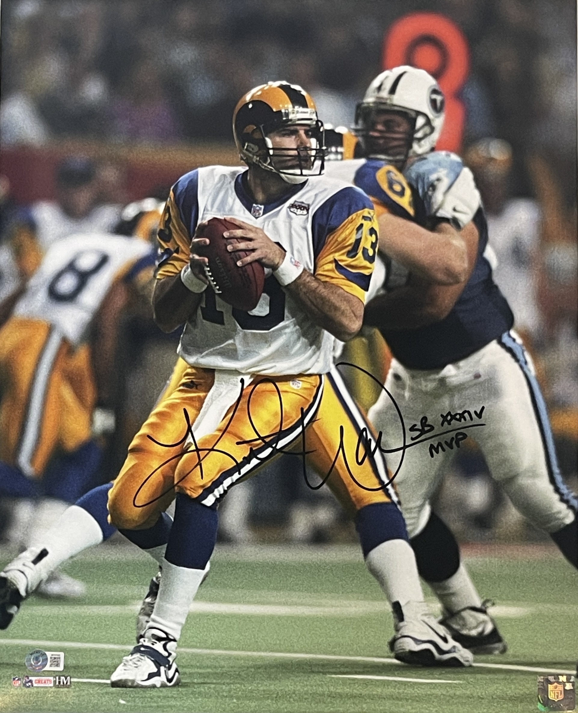 Kurt Warner Autographed St. Louis Rams 16x20 Photo MVP insc. Beckett