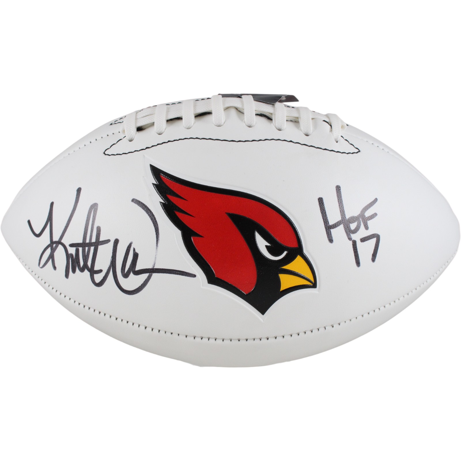 Kurt Warner Autographed/Signed Arizona Cardinals Logo Football HOF Beckett 50093