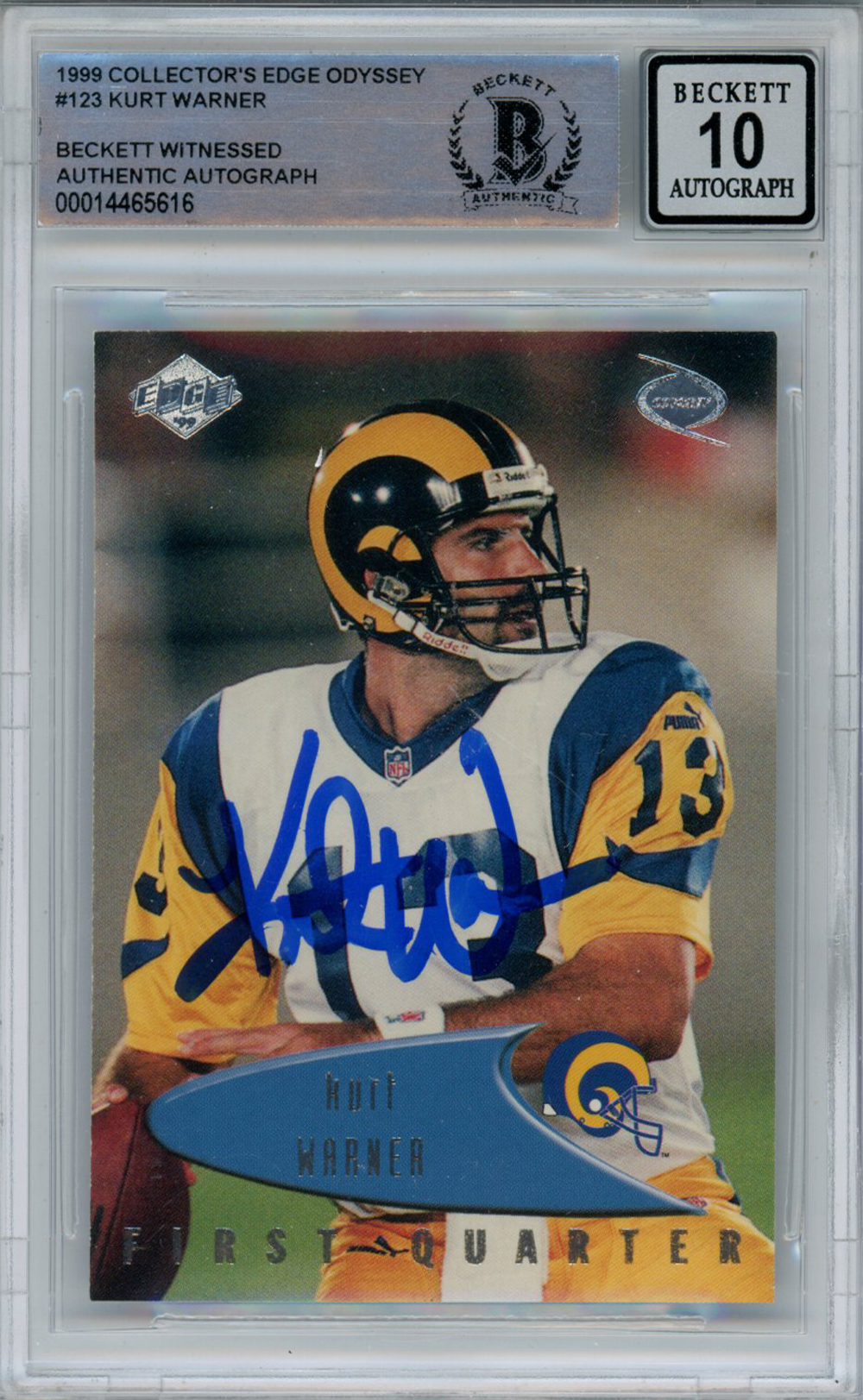 Kurt Warner Signed 1999 Collectors Edge #123 Trading Card BAS 10 Slab