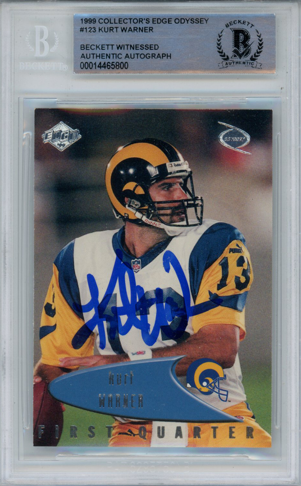 Kurt Warner Signed 1999 Collectors Edge #123 Trading Card Beckett Slab