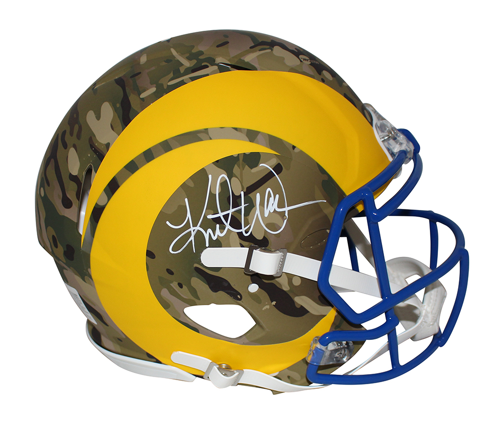 Kurt Warner Autographed St Louis Rams Authentic Camo Speed Helmet BAS