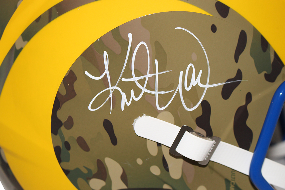 Kurt Warner Autographed/Signed St Louis Rams F/S Camo Speed Helmet BAS