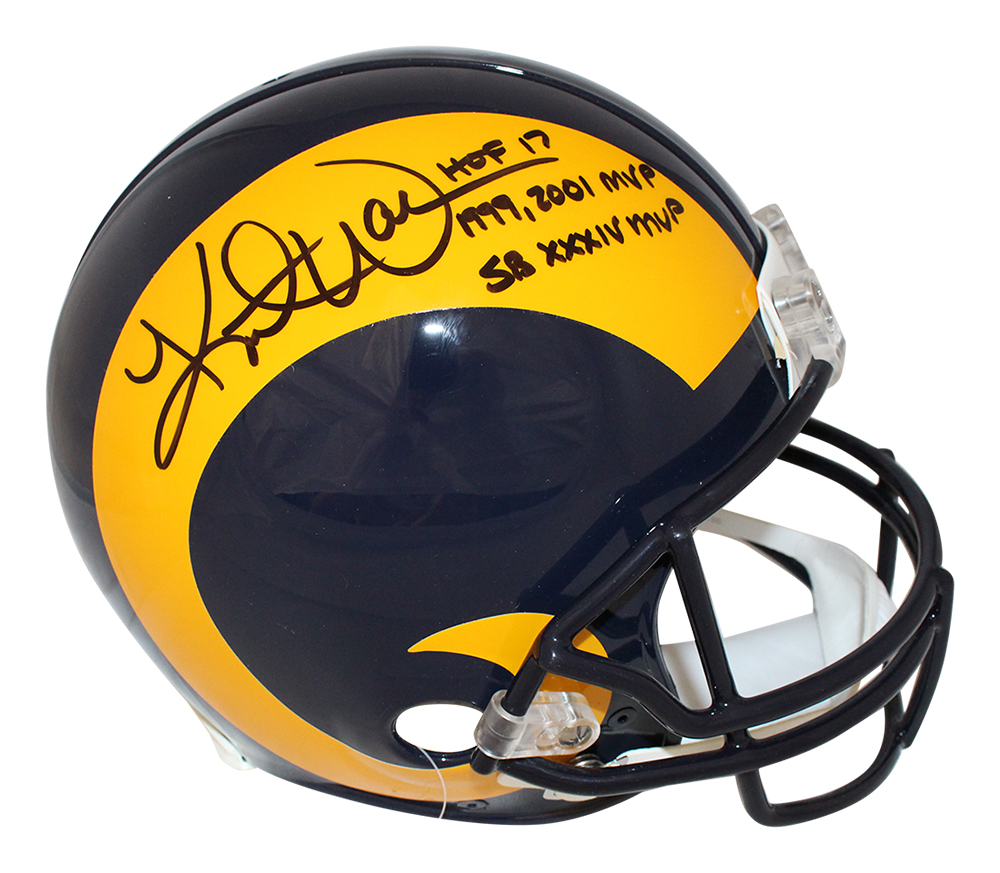 Kurt Warner Signed Los Angeles Rams Authentic Helmet TB 3 insc. BAS