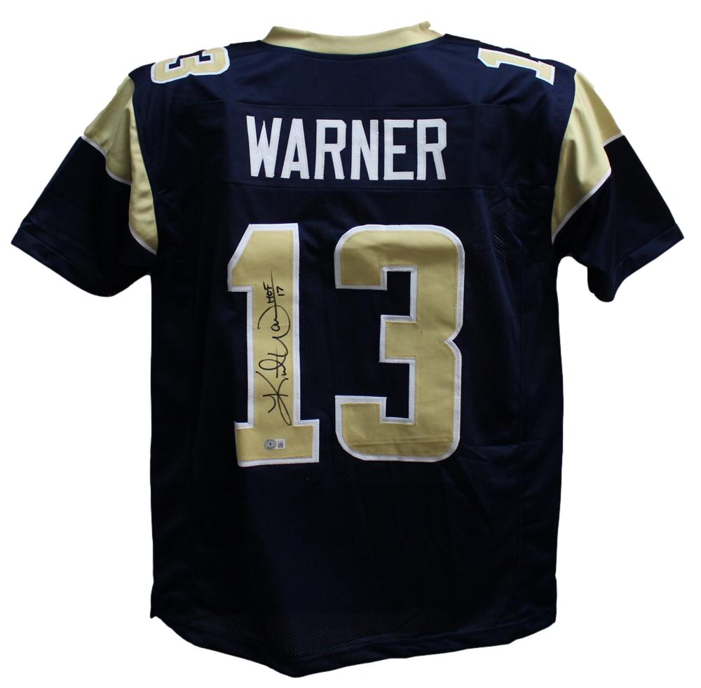 Kurt Warner Autographed/Signed Pro Style TB Blue XL Jersey HOF Beckett BAS