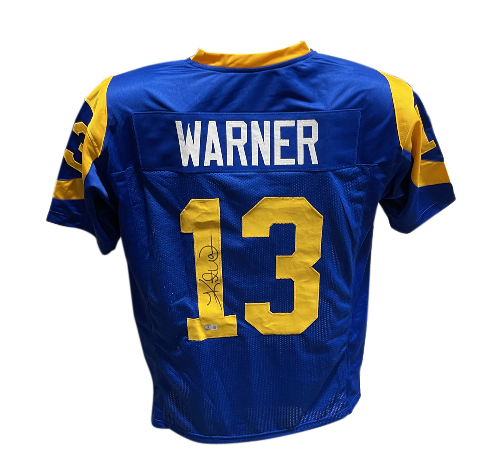 Kurt Warner Autographed/Signed Pro Style Jersey Blue Beckett 