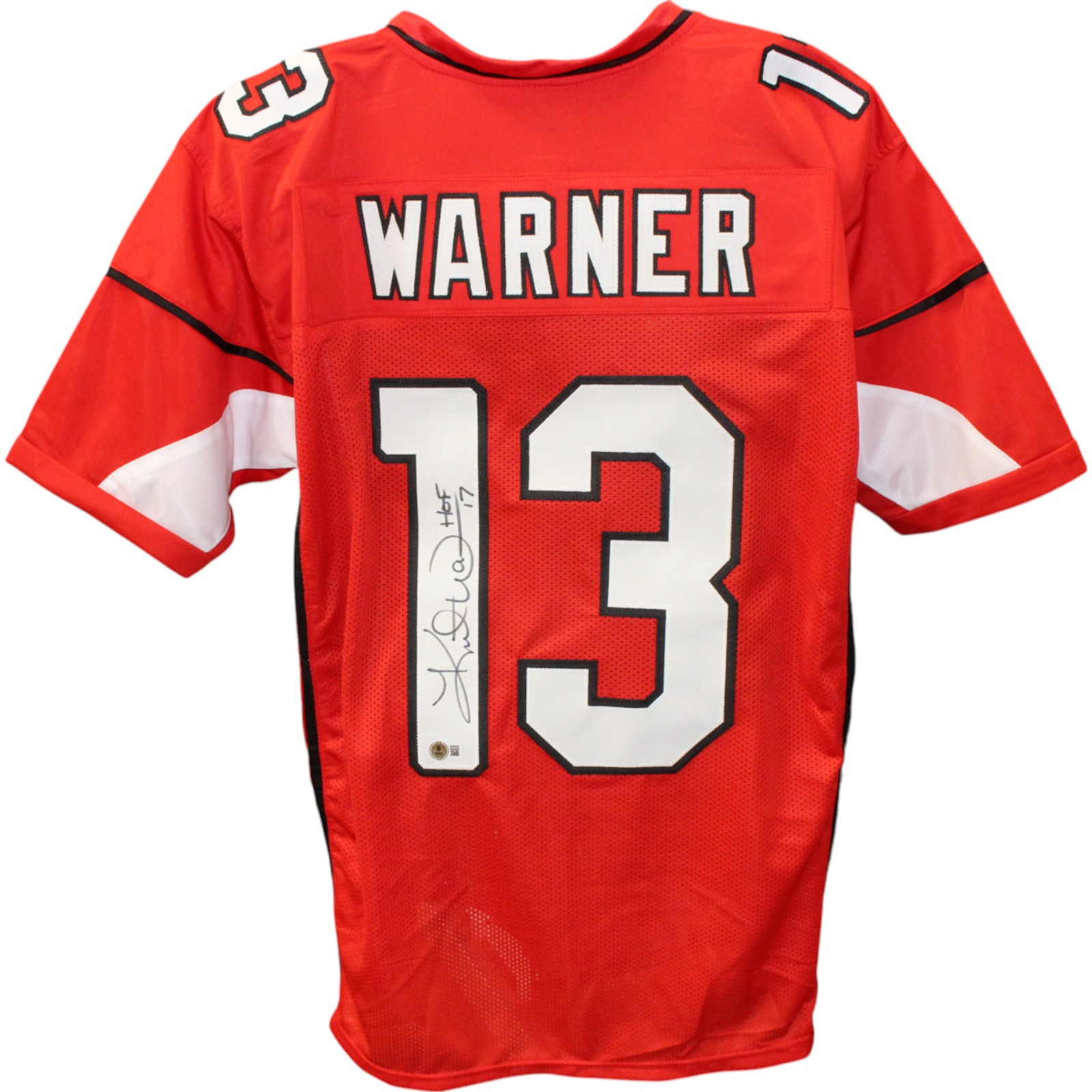 Kurt Warner Autographed Pro Style sz XL Red Jersey HOF Beckett Witness 50094