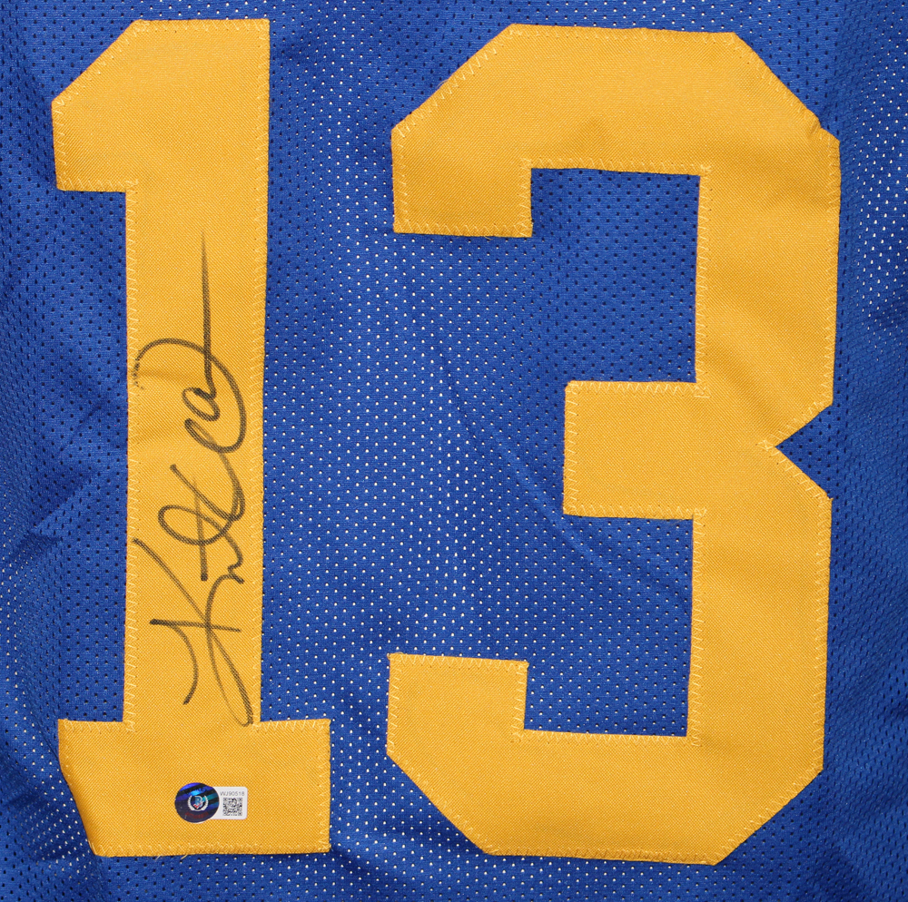 Kurt Warner Autographed/Signed Pro Style Blue XL Jersey Beckett BAS