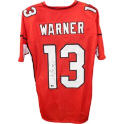 Kurt Warner Autographed/Signed Pro Style XL Red Jersey Beckett Witness 50085