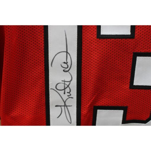 Kurt Warner Autographed/Signed Pro Style XL Red Jersey Beckett Witness 50085
