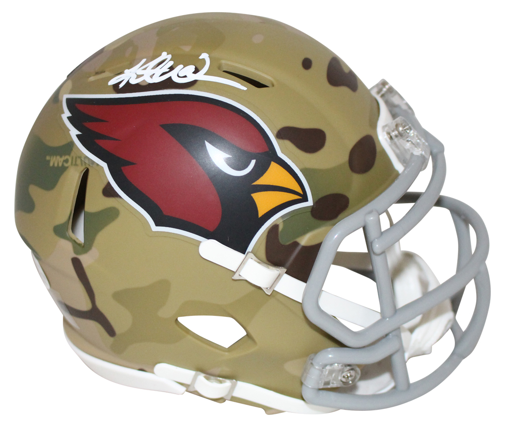 Kurt Warner Autograped/Signed Arizona Cardinals Camo Mini Helmet BAS 31135