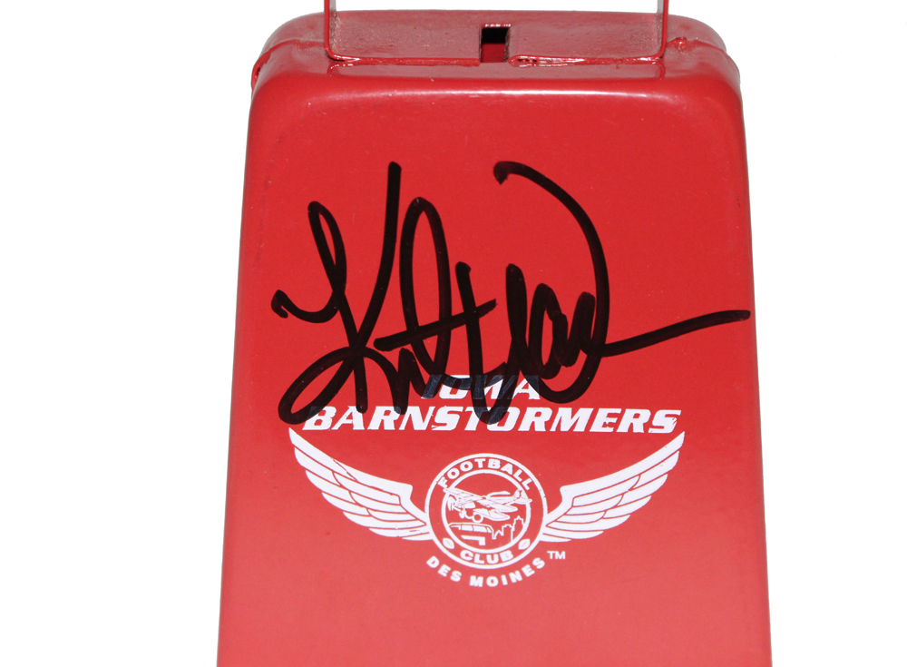 Kurt Warner Autographed/Signed Iowa Barnstormers Mini Cowbell Beckett