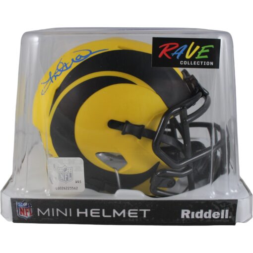 Kurt Warner Autographed Los Angeles Rams Rave Mini Helmet Beckett Witness 50100