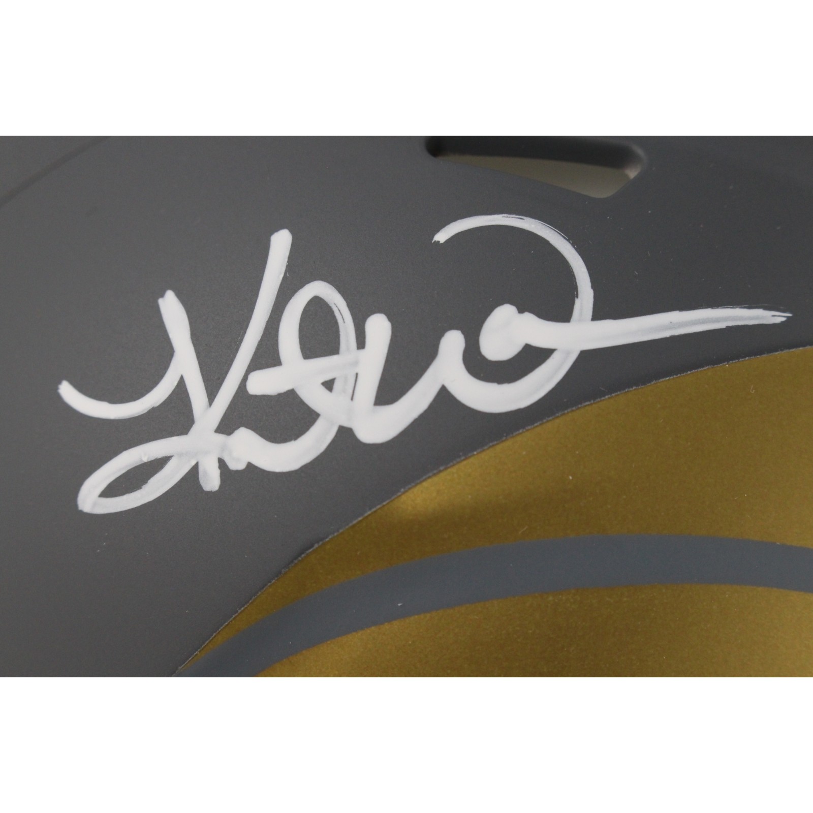 Kurt Warner Autographed Los Angeles Rams Slate Mini Helmet Beckett Witness 50097