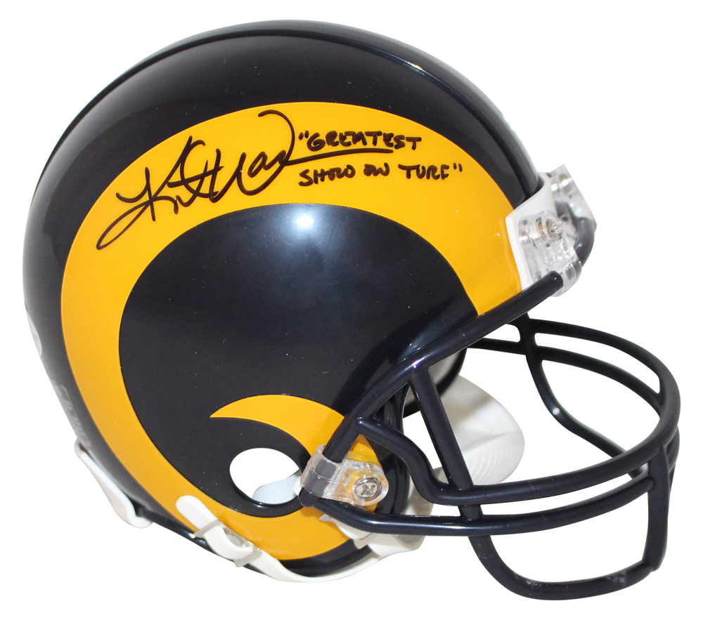 Kurt Warner Autographed St Louis Rams TB 81-99 Mini Helmet GSOT BAS 31132
