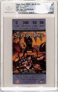 Kurt Warner Signed St Louis Rams Ticket Stub SB XXIV MVP Beckett Slab 