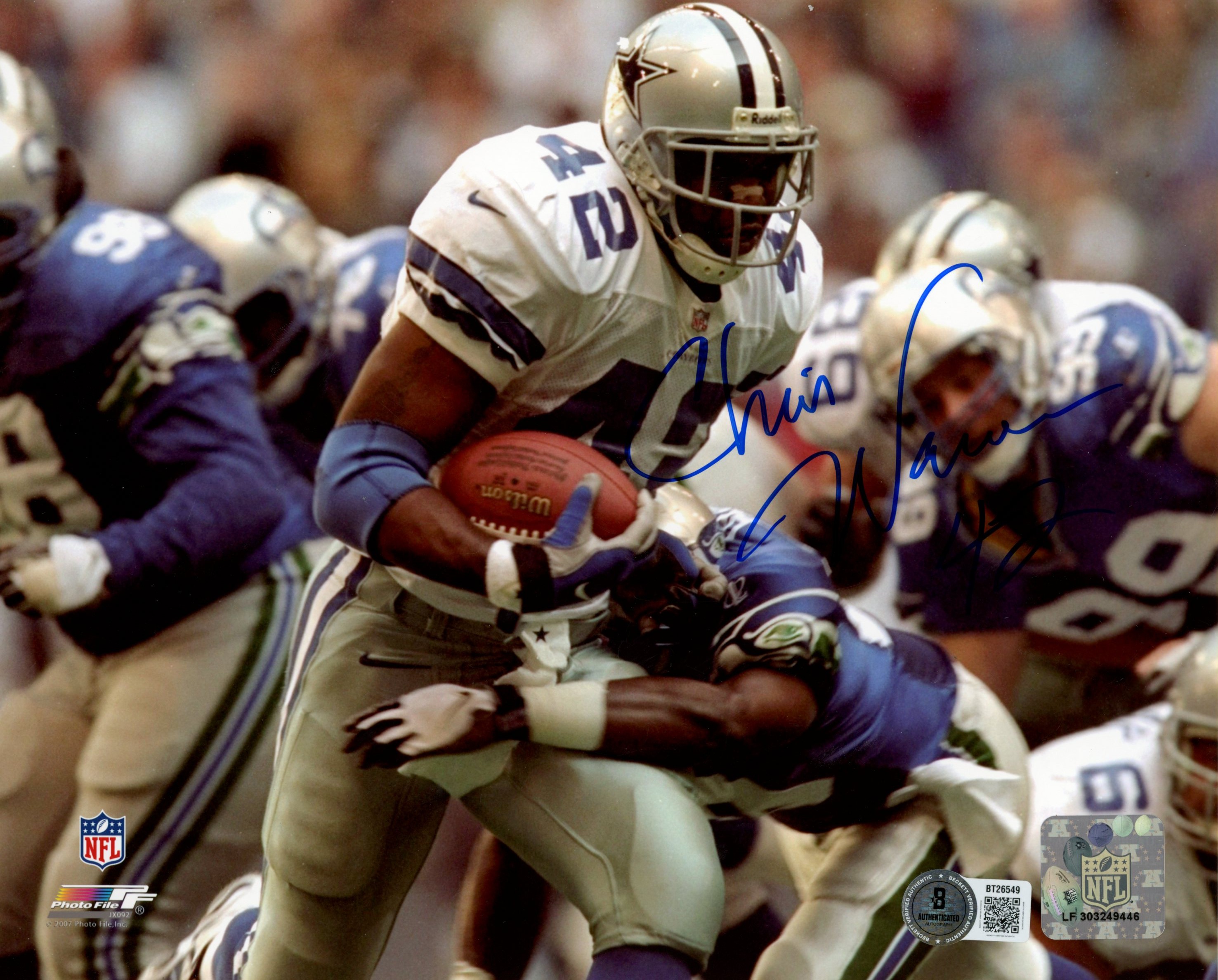 Chris Warren Autographed Dallas Cowboys 8x10 Photo PF vs Seahawks Beckett 56727