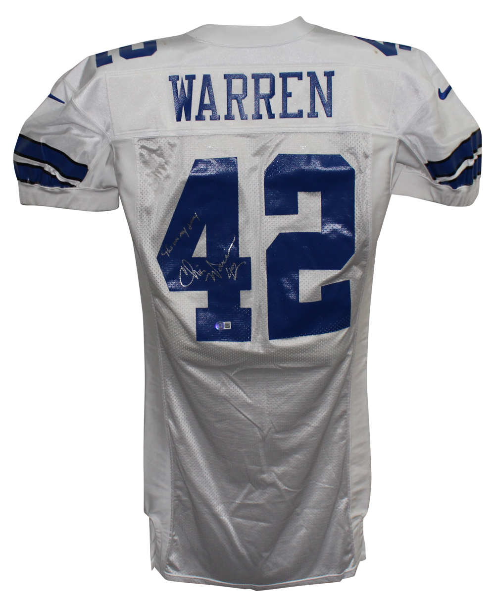 Chris Warren Autographed Dallas Cowboys Game Issued White Jersey BAS