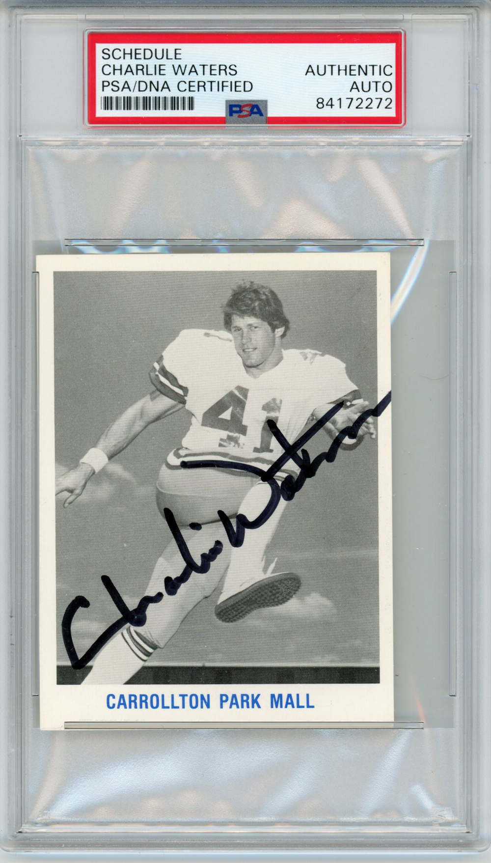 Charlie Waters Autographed Dallas Cowboys 1982 Schedule Card PSA Slab 32634