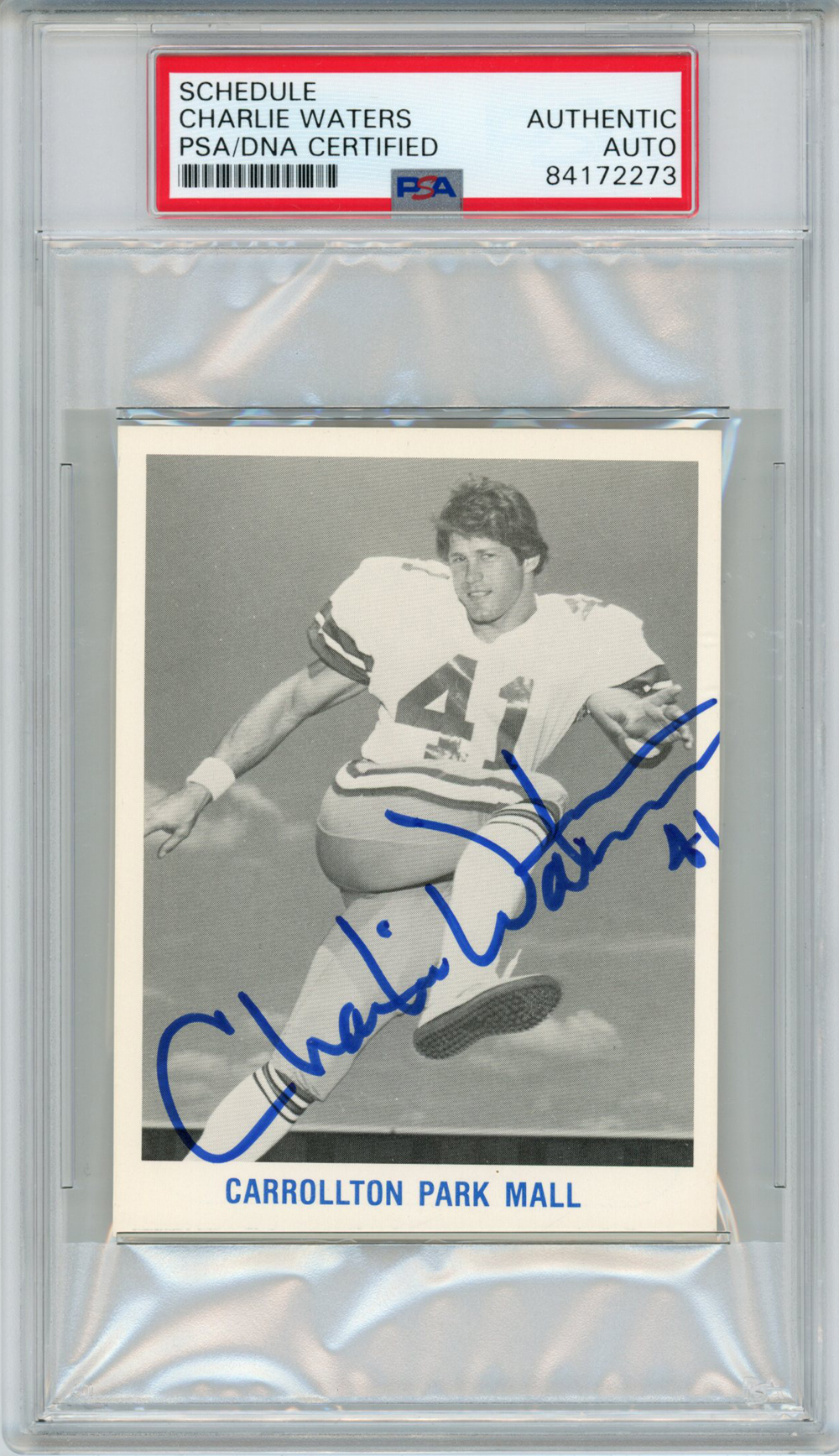 Charlie Waters Autographed Dallas Cowboys 1982 Schedule Card PSA Slab 32905