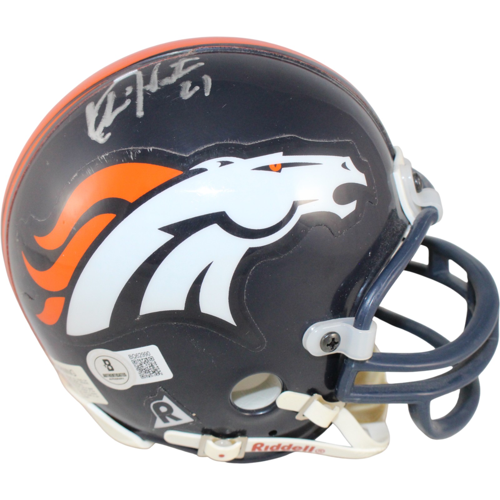 Chris Watson Autograped Denver Broncos Mini Helmet VSR4 97-23 TB Beckett 52863