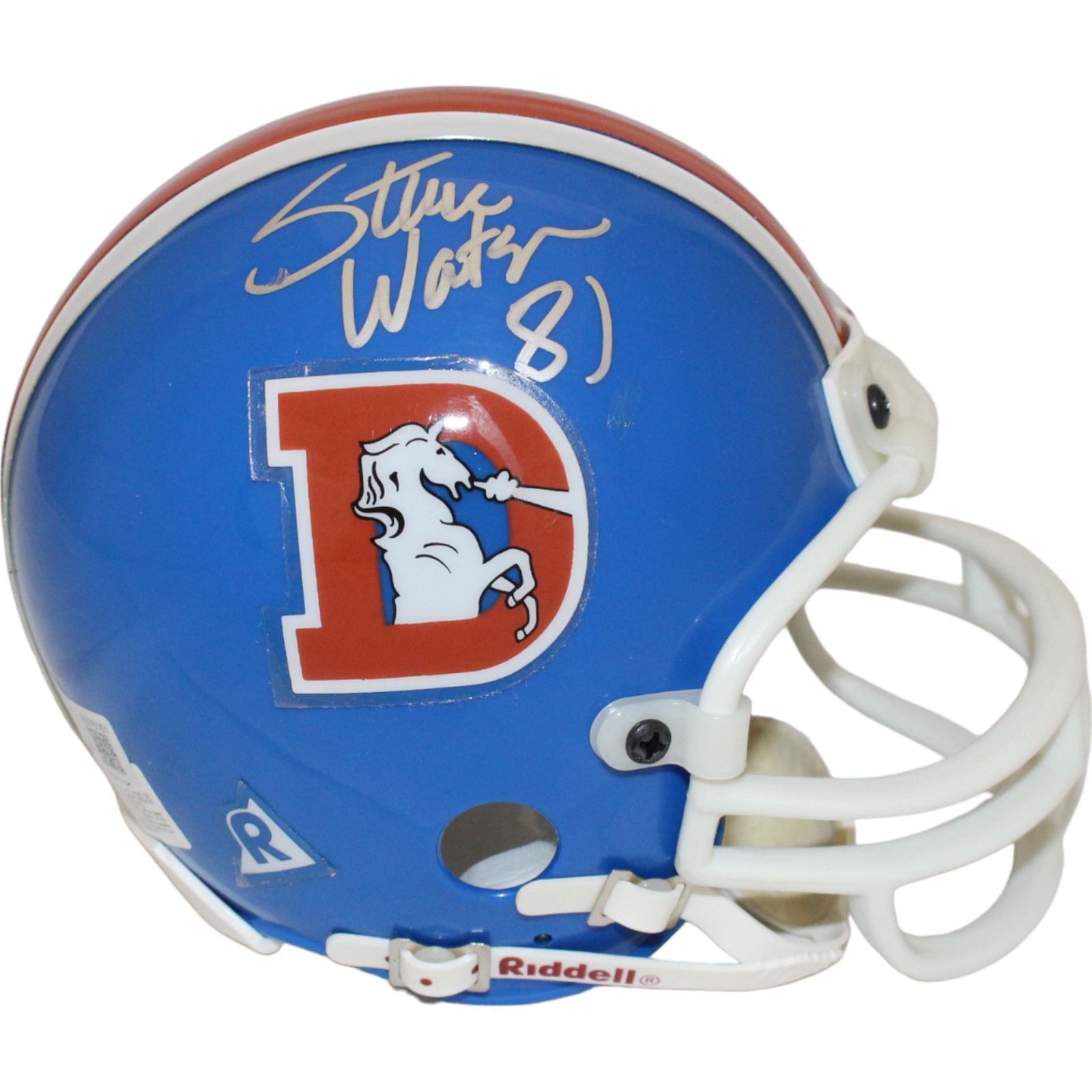 Steve Watson Autographed Denver Broncos VSR4 Replica Mini Helmet BAS 44128