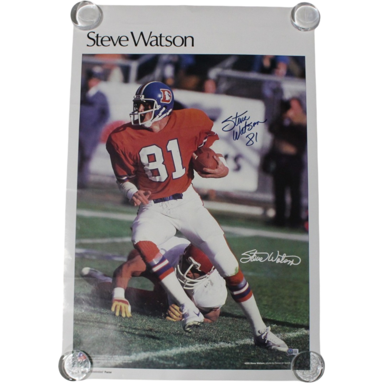 Steve Watson Autographed Denver Broncos 23x35" Used SI Poster Beckett 55440