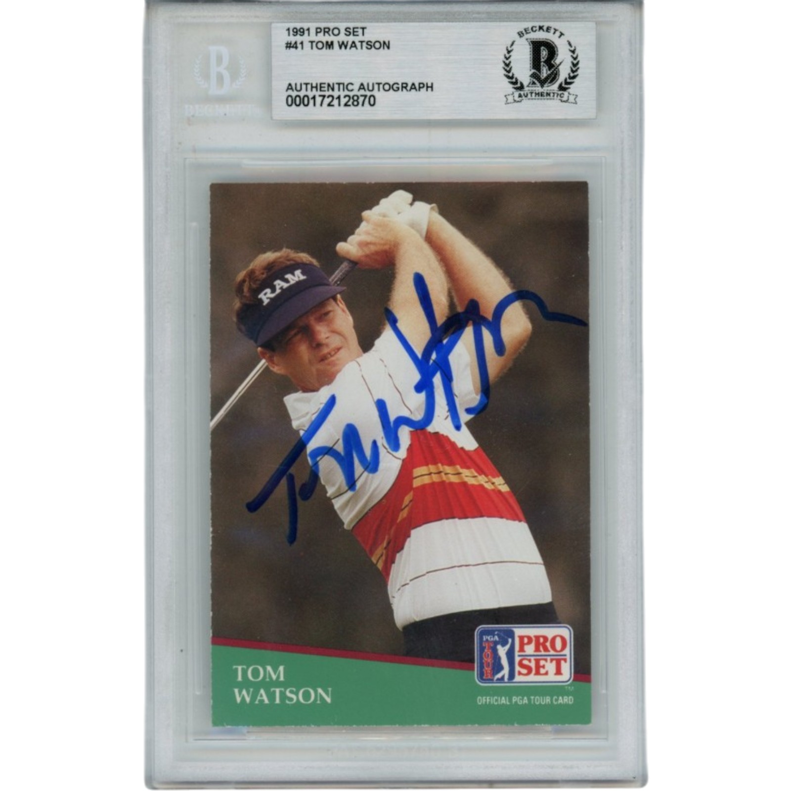Tom Watson Autographed PGA 1991 Pro Set #41 Trading Card Slab Beckett 56120