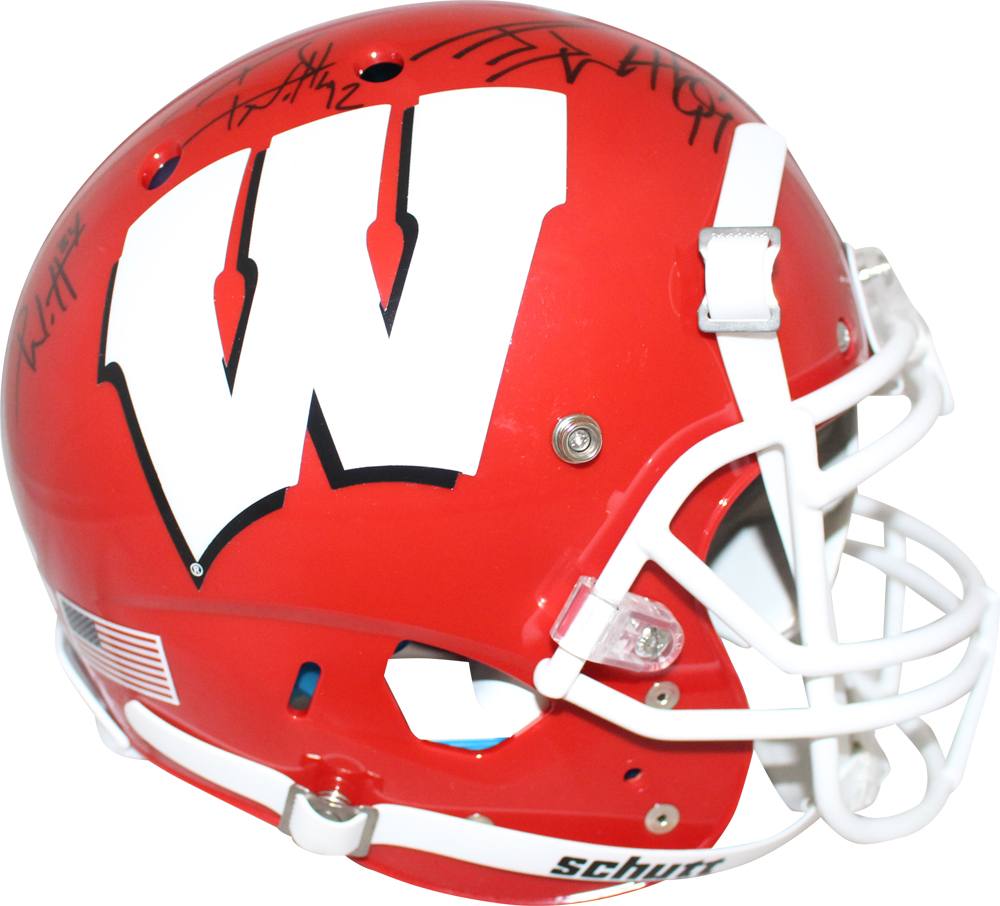 JJ Watt TJ Watt & Derek Watt Signed Wisconsin Badgers Authentic Helmet JSA 28997