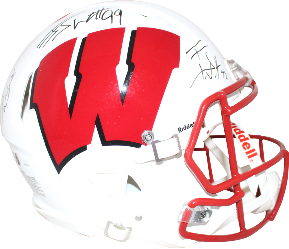 JJ Watt TJ Watt & Derek Watt Signed Wisconsin Badgers Authentic Helmet JSA 28998