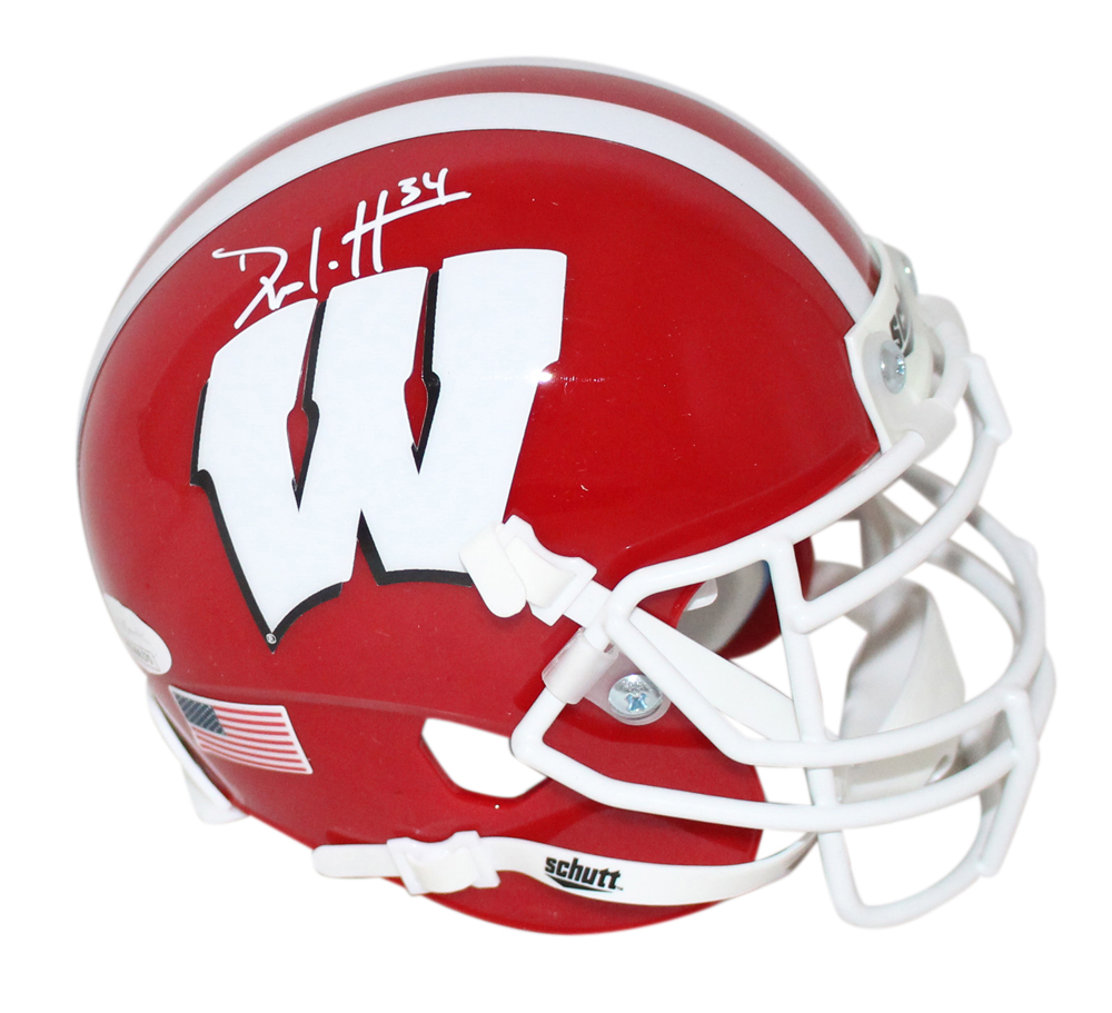 Derek Watt Signed Wisconsin Badgers Red Schutt Mini Helmet Beckett