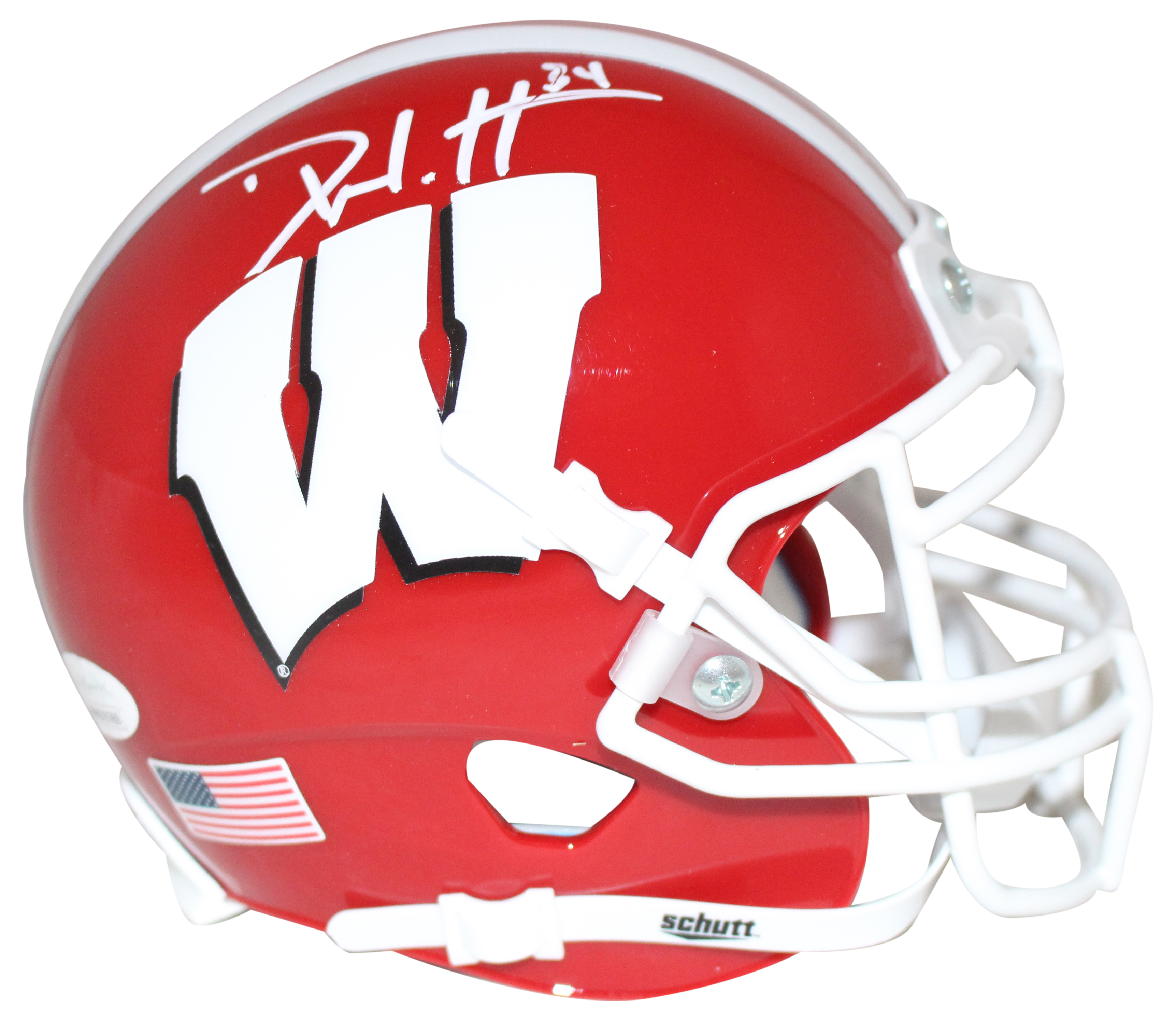 Derek Watt Autographed Wisconsin Badgers Red Schutt Mini Helmet JSA 28928