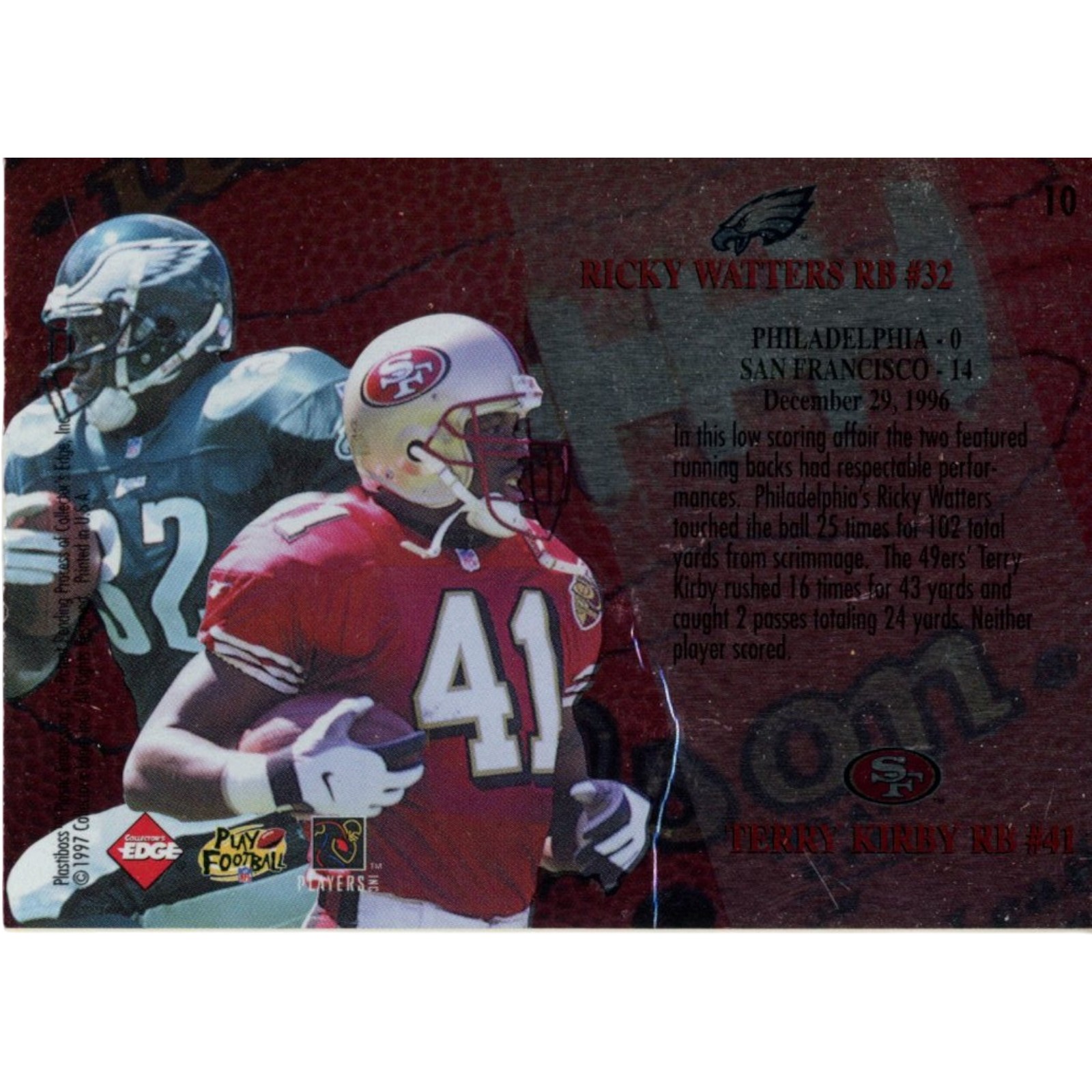 Ricky Watters Terry Kirby San Francisco 49ers 1997 Collector's Edge Card 55516