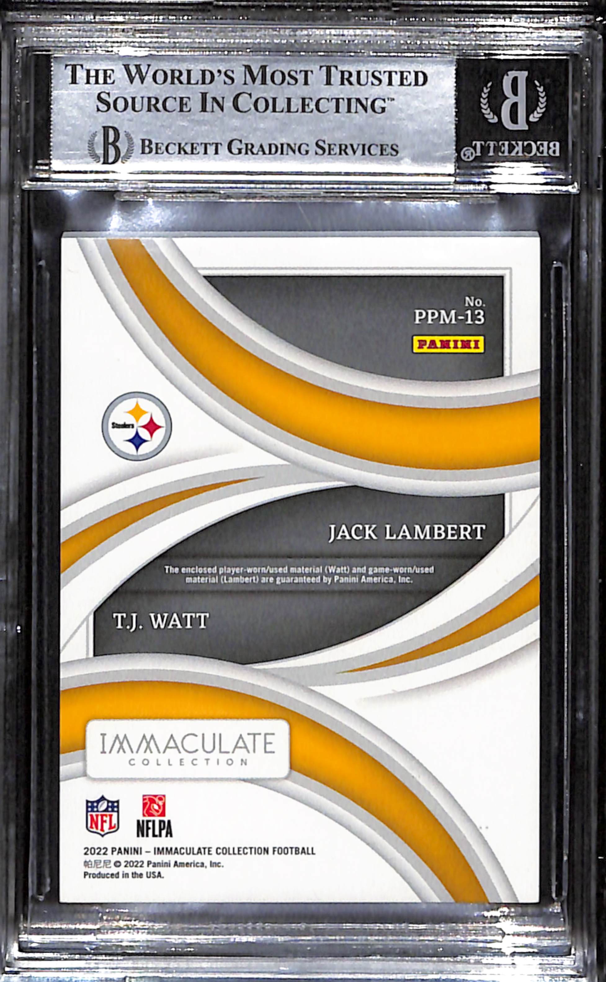 TJ Watt Jack Lambert Signed Pittsburgh Steelers 22 Immaculate Card Beckett