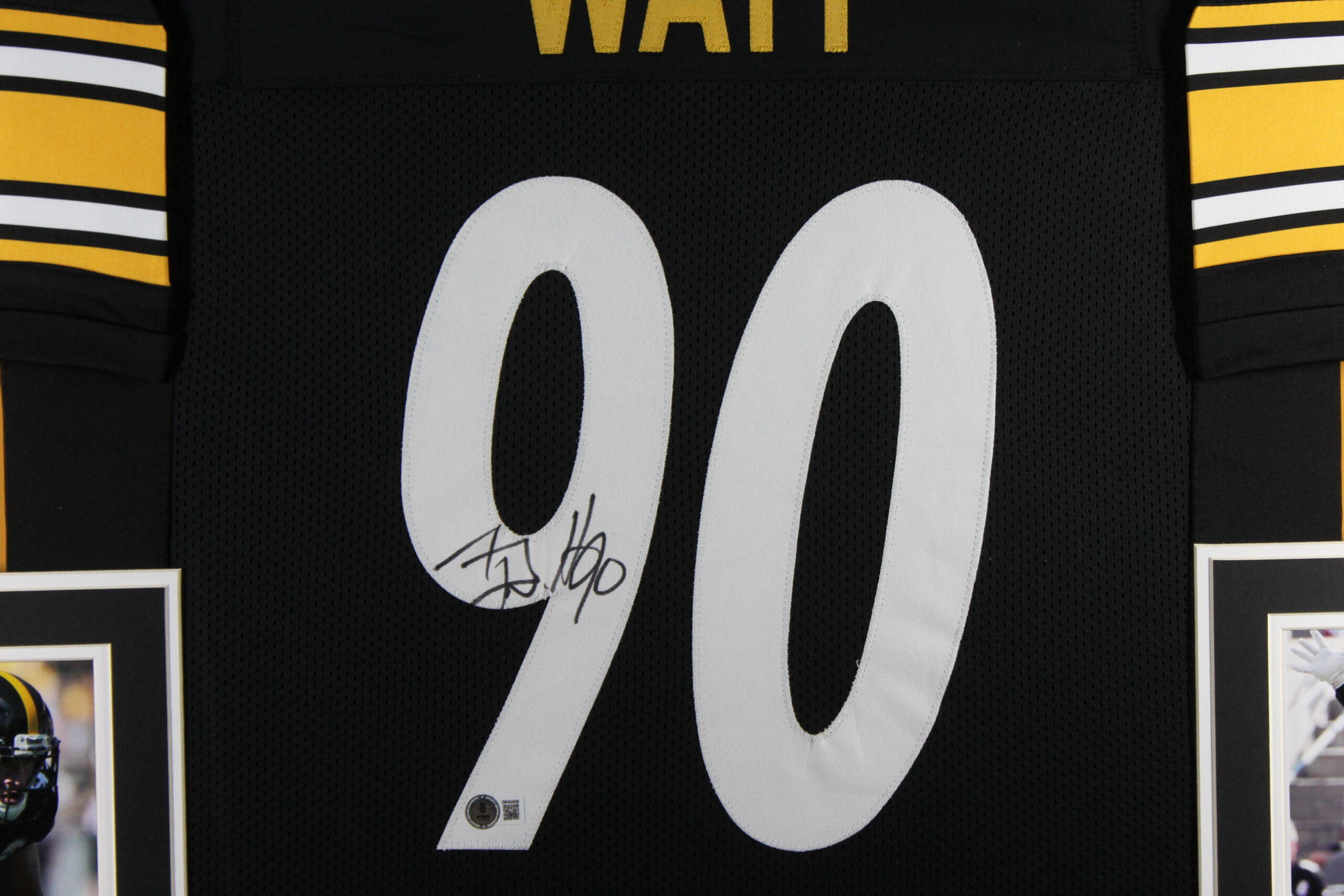 TJ Watt Autographed/Signed Pro Style Black XL Framed Jersey 35x43 Beckett 53768 2 TJ Watt Autographed/Signed Pro Style Black XL Framed Jersey 35x43 Beckett 53768