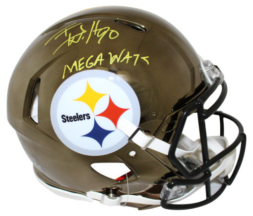 TJ Watt Signed Pittsburgh Steelers Authentic Chrome Helmet Mega Watt JSA 25418