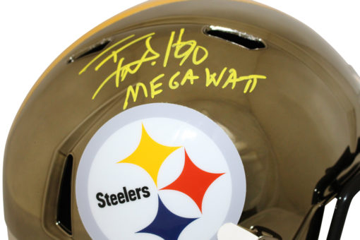 TJ Watt Signed Pittsburgh Steelers Chrome Replica Helmet Mega Watt JSA 25417