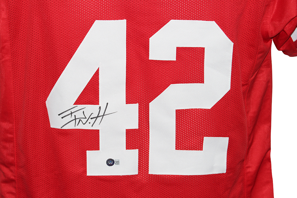 TJ Watt Autographed/Signed College Style Red XL Jersey Beckett BAS