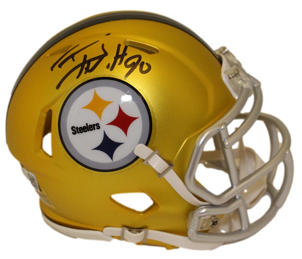 TJ Watt Autographed/Signed Pittsburgh Steelers Blaze Mini Helmet BAS