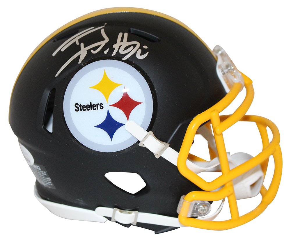TJ Watt Autographed/Signed Pittsburgh Steelers Flat Black Mini Helmet JSA 28466