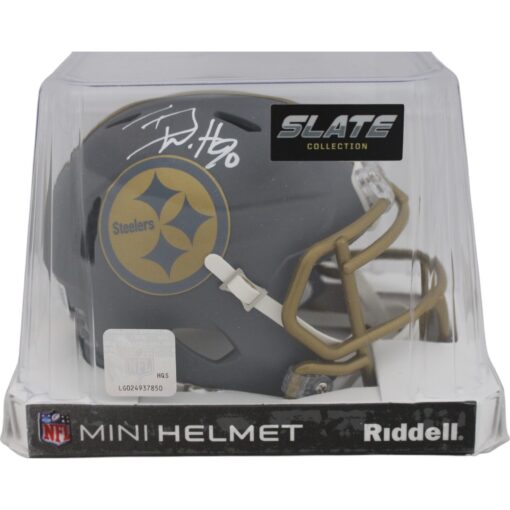 TJ Watt Autographed Pittsburgh Steelers Slate Mini Helmet Beckett Witness 48963